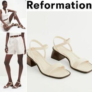 Reformation Stephanie Heeled Sandal Ivory Strappy Block Heel NWT Sz 6.5 298$